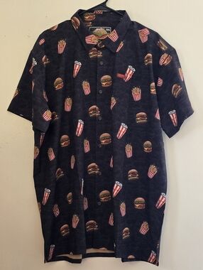 Retro Rifle Men's 2XL Fryday Short-Sleeve Button-Up with Burger & Fries Print